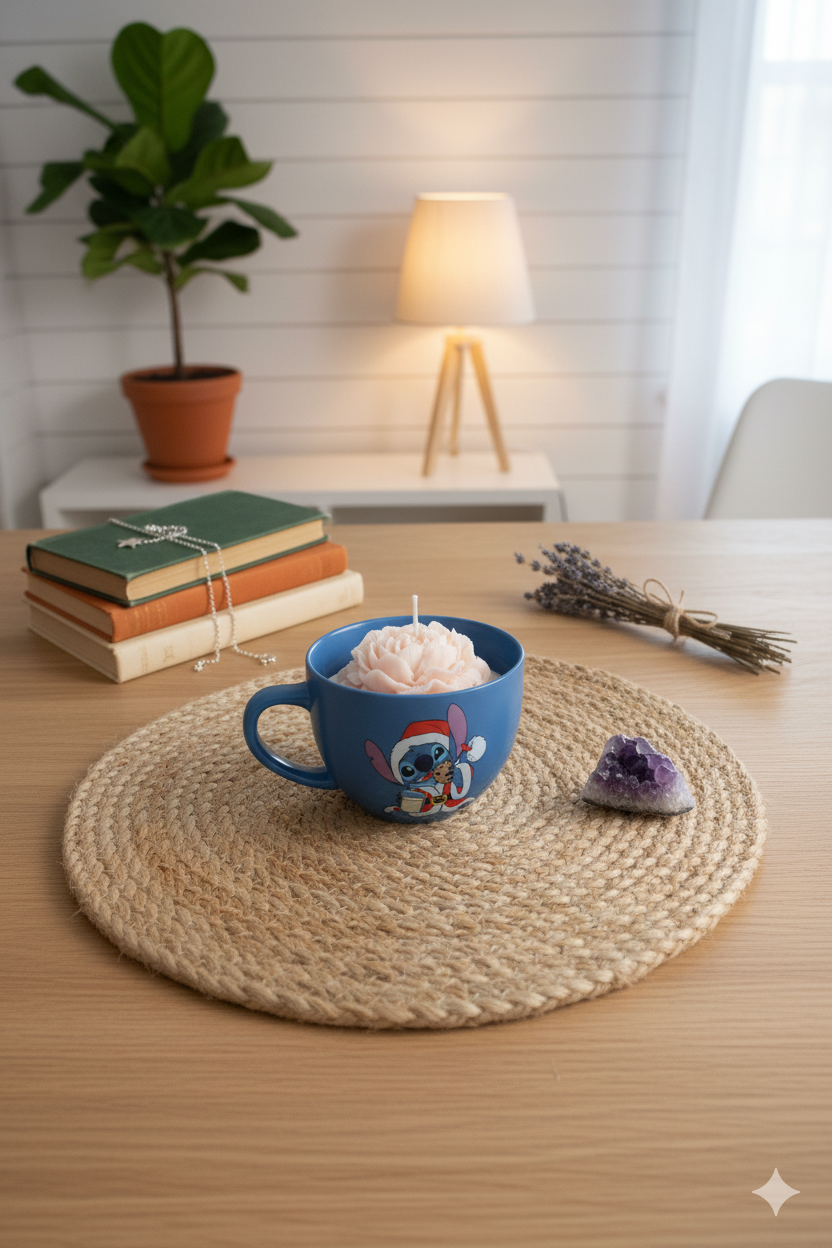 Świeca w kubku świąteczna stitch